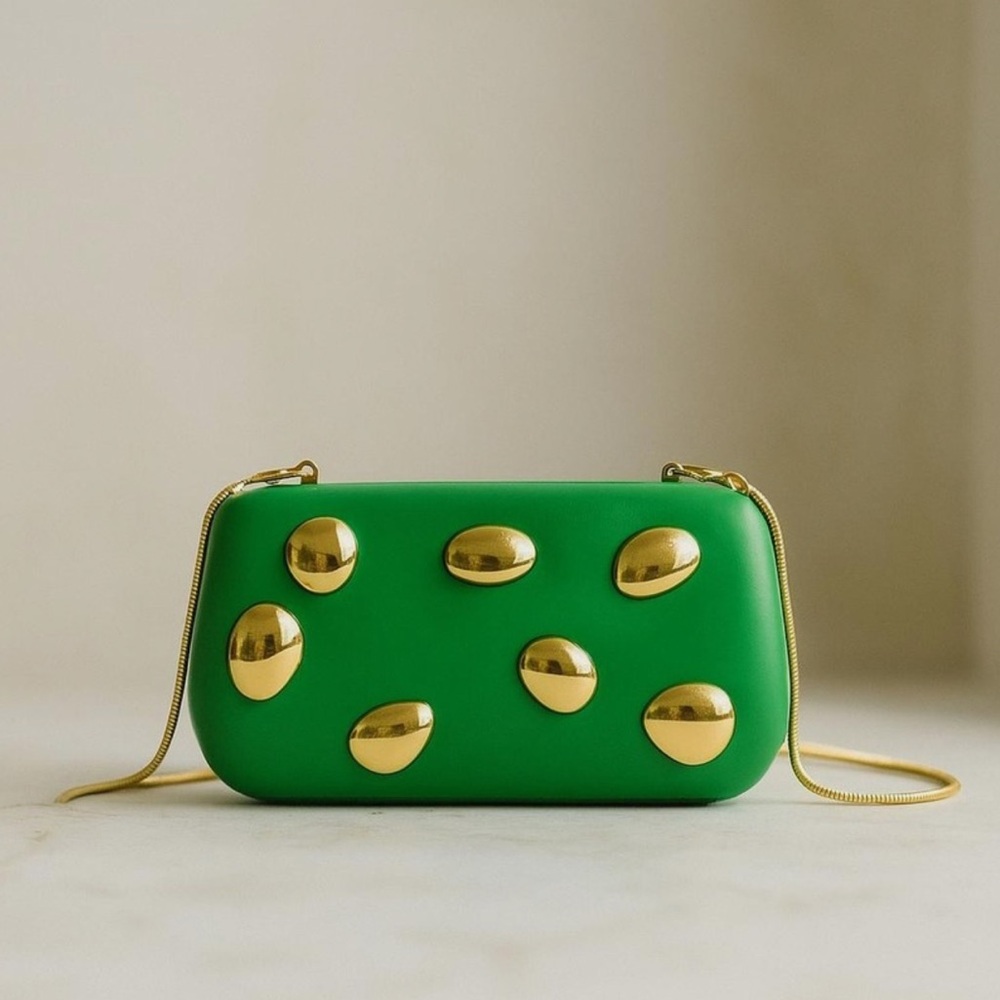 Green/Gold Pebble Vegan Leather Clutch